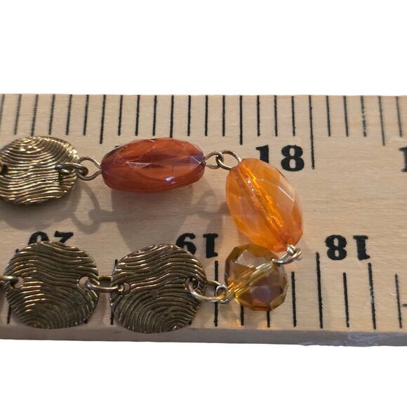 Signed Vintage Necklace Gold Tone Chain Statement Beads Art Deco 36 Inch Long - Picture 6 of 7